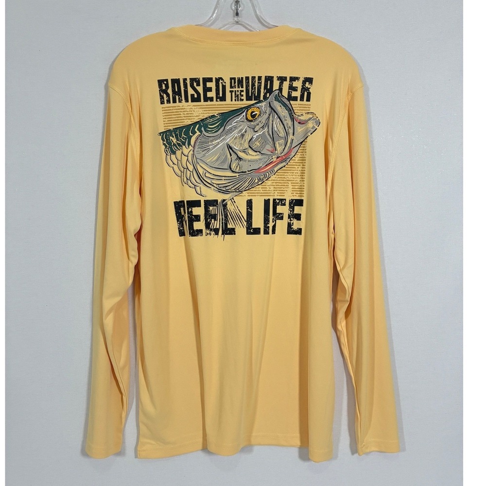 Reel Life Mens Yellow Long Sleeve Fishing Performance Graphic Shirt XL